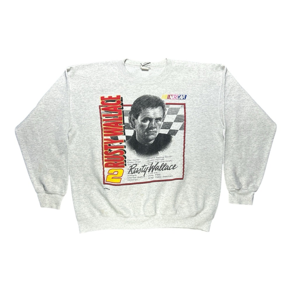 VTG Rusty Wallace Graphic‎ Crew Neck Sweater Nutmeg Tag Men's XL USA Gray